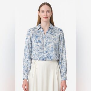 Jim Thompson Silk Blue Floral Button Down Shirt | Size 8 - As Is